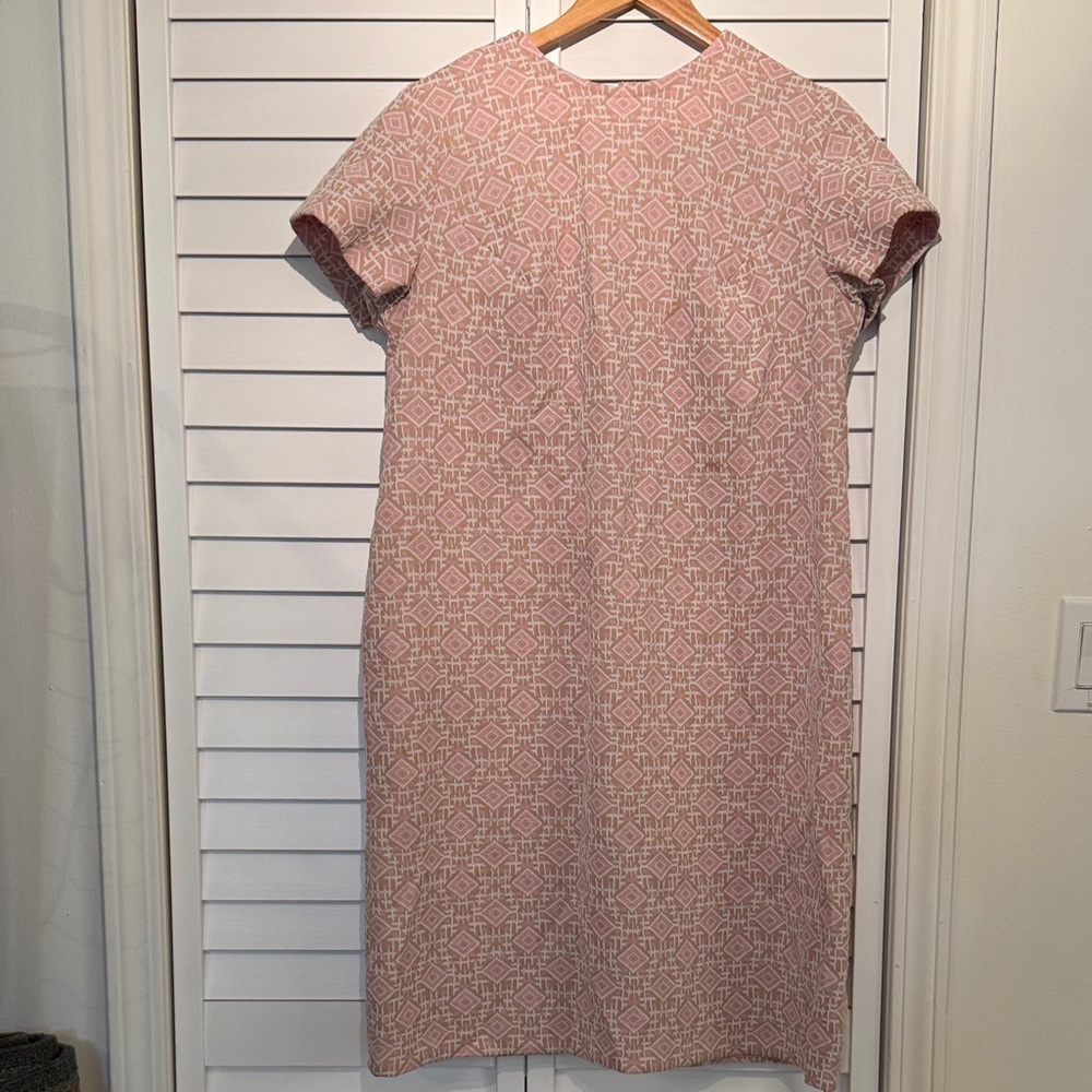 Vintage, 60’s, Pink & Taupe, Geometric-Patterned Women's Dress Double-knit poly - Picture 12 of 16